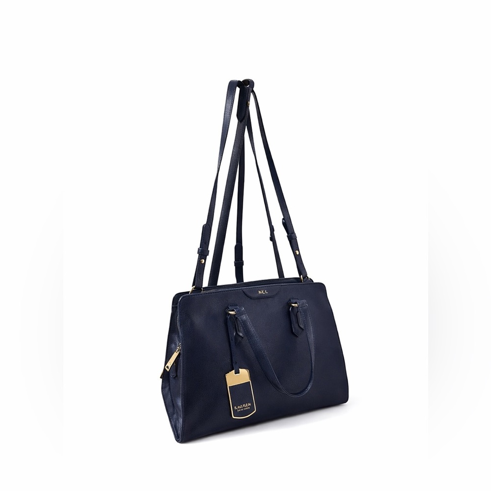 Lauren Ralph Lauren Navy Saffiano Faux Leather Satchel with Gold Hardware